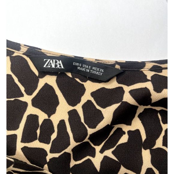 Zara Giraffe Brown Animal Print V-Neck Long Sleeve Button Up Mini Dress - Picture 4 of 10